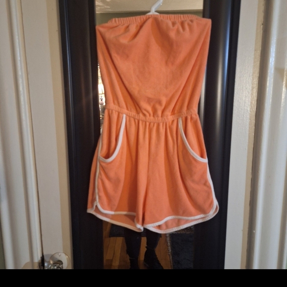 flirtitude Other - Flirtitude Active Orange And White Trim Strapless Shorts Romper Sz XS